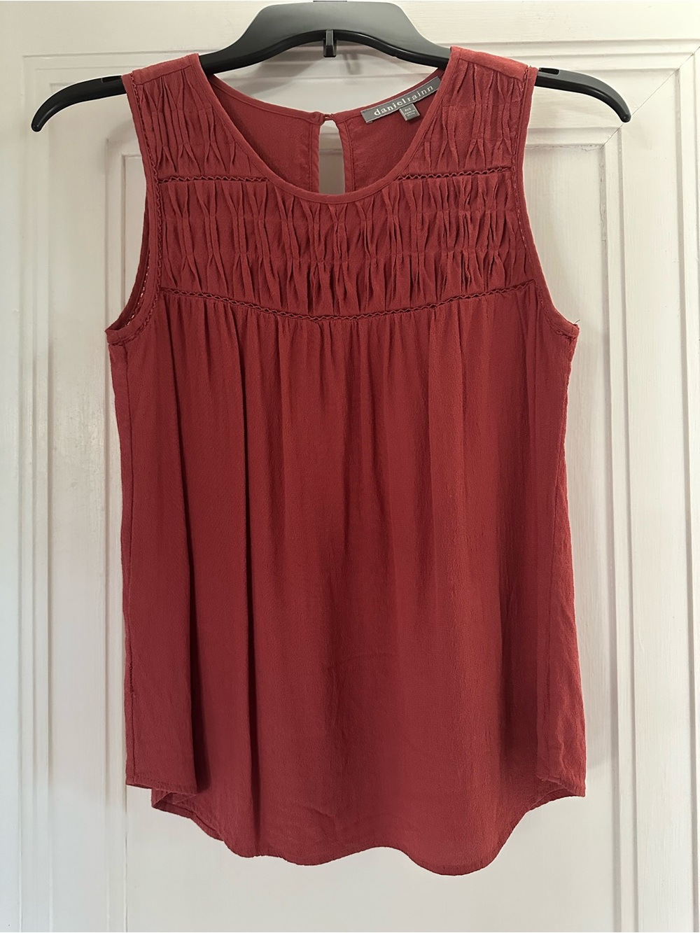 Daniel Rainn Smocked-Yoke Boho Blouse in Orange/Rust - XS